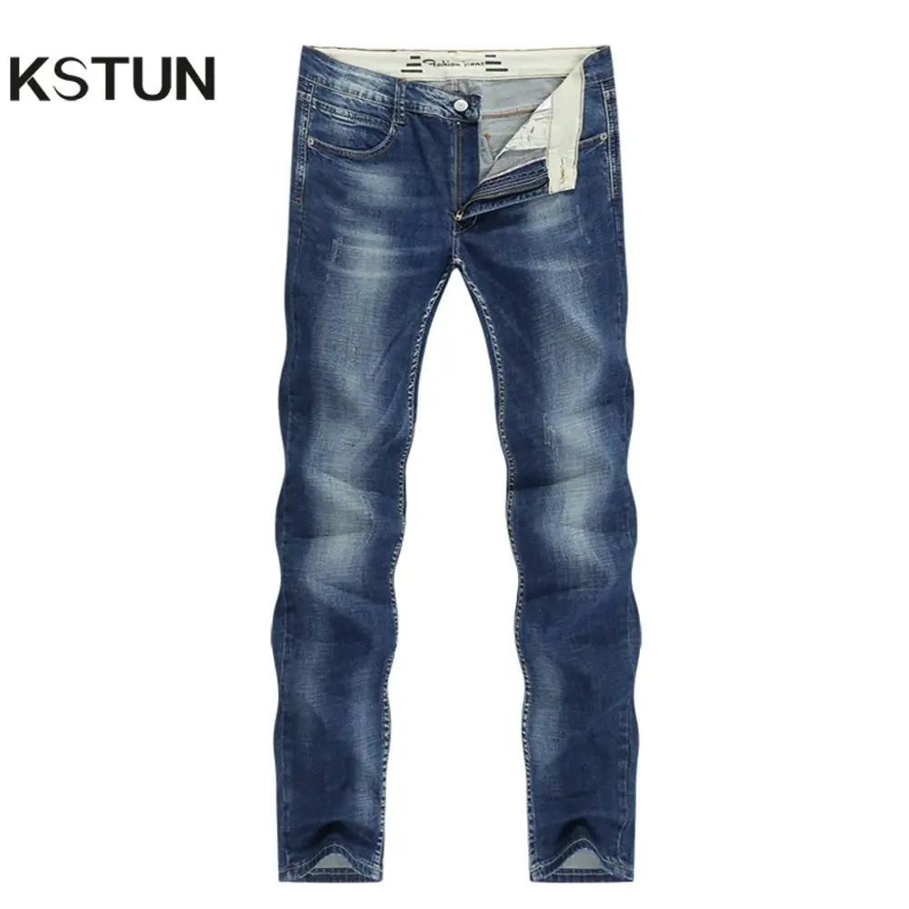 KSTUN Men's Jeans Classic Direct Stretch Dark Blue Business Casual Denim Pants